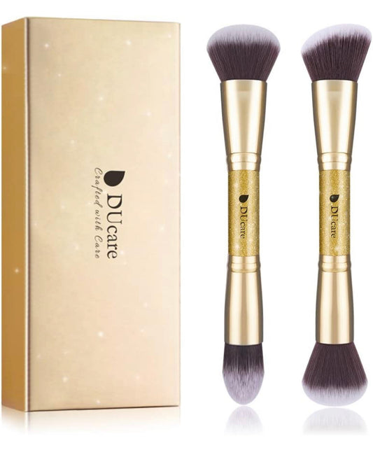 DUcare Makeup Brushes Duo End Foundation Powder Buffer and Contour Synthetic Cosmetic Tools 2Pcs